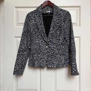 White House Black Market Leopard Print Single Button‎ Blazer Gray 10 Stretch